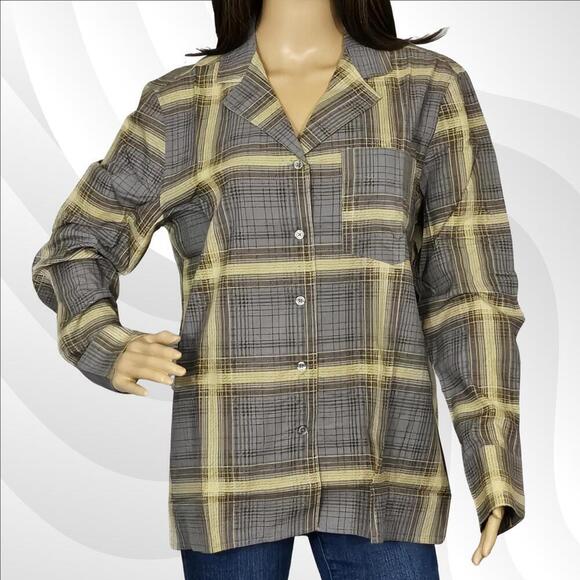 2/$50 WeWoreWhat Deep Sage Plaid Long Sleeve Pajama Top Size XS | Cozy Sleepwear - Picture 3 of 8